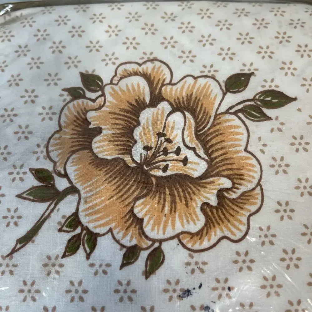 Vintage Monticello Cannon 3pc Twin Sheet Set Pillowcase Orange Yellow Floral 692